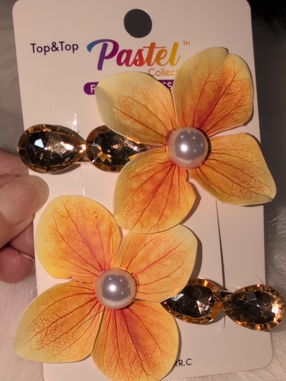 Pastels Yellow-Orange Floral Pearl Hair Clip Set